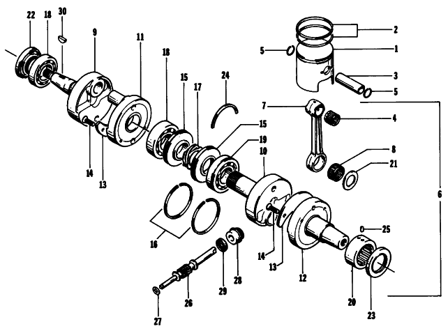 Parts Diagram for Arctic Cat 1991 CHEETAH TOURING SNOWMOBILE PISTON AND CRANKSHAFT