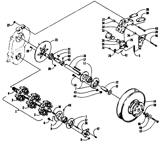 Parts Diagram for Arctic Cat 1990 JAG AFS LT SNOWMOBILE DRIVE TRAIN SHAFTS AND BRAKE ASSEMBLIES