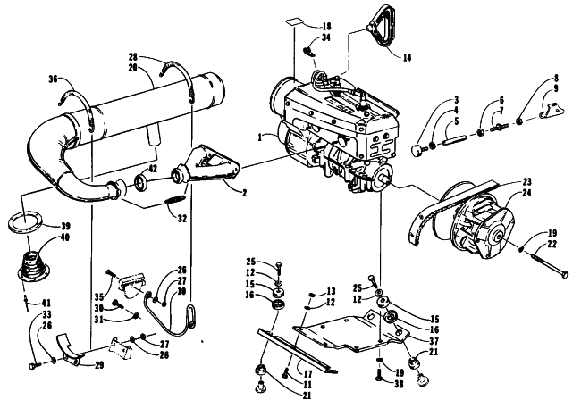 Parts Diagram for Arctic Cat 1991 PANTHER DELUXE SNOWMOBILE ENGINE AND RELATED PARTS
