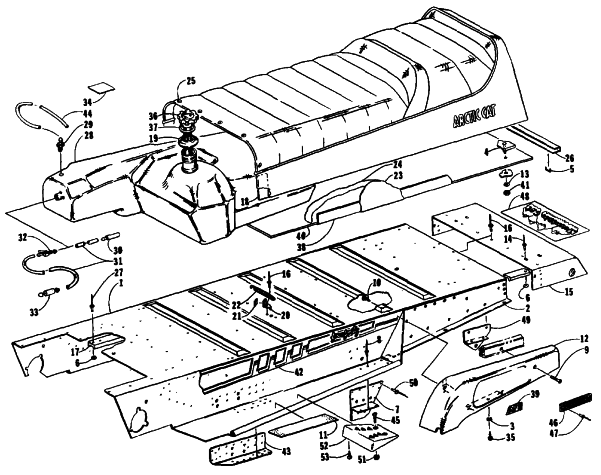 Parts Diagram for Arctic Cat 1991 PANTHER MOUNTAIN CAT SNOWMOBILE TUNNEL, GAS TANK AND SEAT