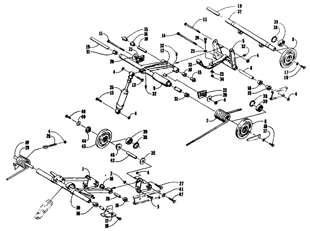 Parts Diagram for Arctic Cat 1991 PANTHER MOUNTAIN CAT SNOWMOBILE REAR SUSPENSION ARM ASSEMBLIES