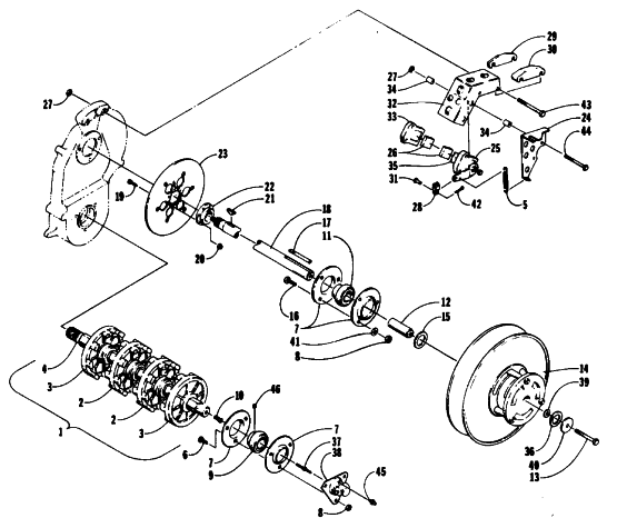 Parts Diagram for Arctic Cat 1991 EL TIGRE EXT SNOWMOBILE DRIVE TRAIN SHAFTS AND BRAKE ASSEMBLIES