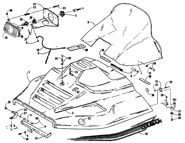 Parts Diagram for Arctic Cat 1991 COUGAR 2-UP SNOWMOBILE HOOD ASSEMBLY