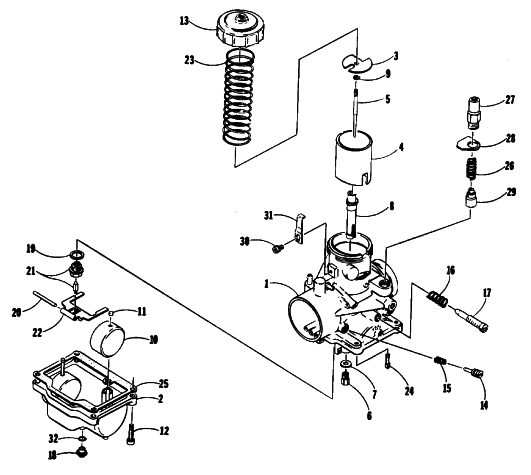 Parts Diagram for Arctic Cat 1991 LYNX DELUXE SNOWMOBILE CARBURETOR