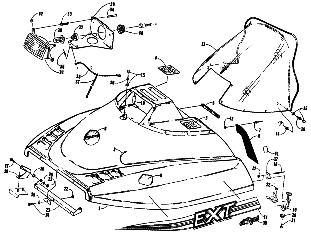 Parts Diagram for Arctic Cat 1991 EL TIGRE EXT SNOWMOBILE HOOD ASSEMBLY