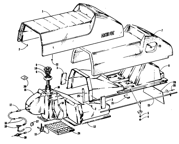 Parts Diagram for Arctic Cat 1991 EL TIGRE EXT SNOWMOBILE SEAT AND GAS TANK ASSEMBLIES