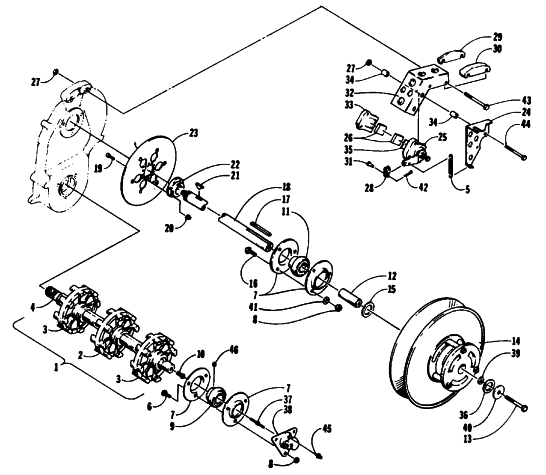 Parts Diagram for Arctic Cat 1991 CHEETAH TOURING SNOWMOBILE DRIVE TRAIN SHAFTS AND BRAKE ASSEMBLIES