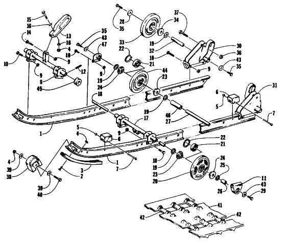 Parts Diagram for Arctic Cat 1992 CHEETAH TOURING SNOWMOBILE SLIDE RAIL AND TRACK ASSEMBLY