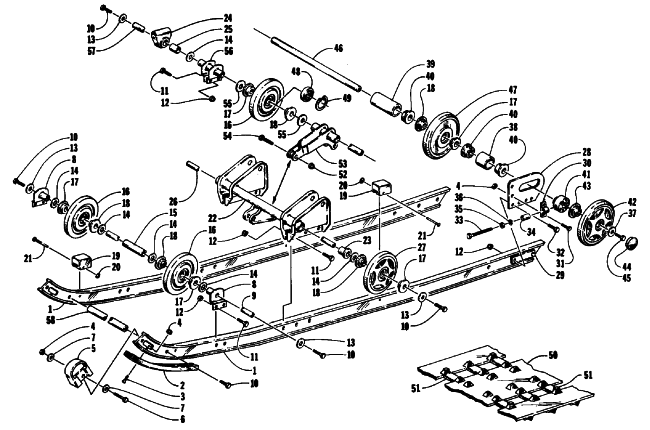 Parts Diagram for Arctic Cat 1992 PANTERA SNOWMOBILE SLIDE RAIL AND TRACK ASSEMBLY