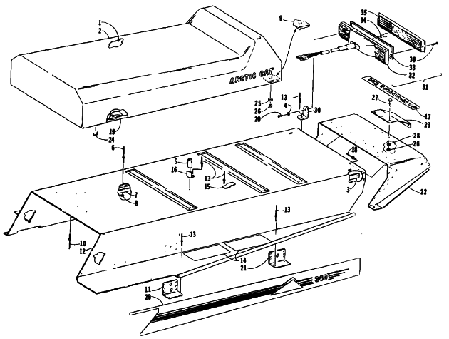 Parts Diagram for Arctic Cat 1991 JAG MOUNTAIN CAT SNOWMOBILE BODY, SEAT, AND GAS TANK
