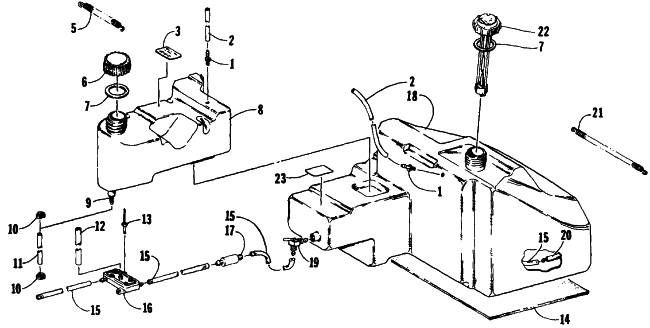 Parts Diagram for Arctic Cat 1991 JAG MOUNTAIN CAT SNOWMOBILE GAS AND OIL TANK ASSEMBLY