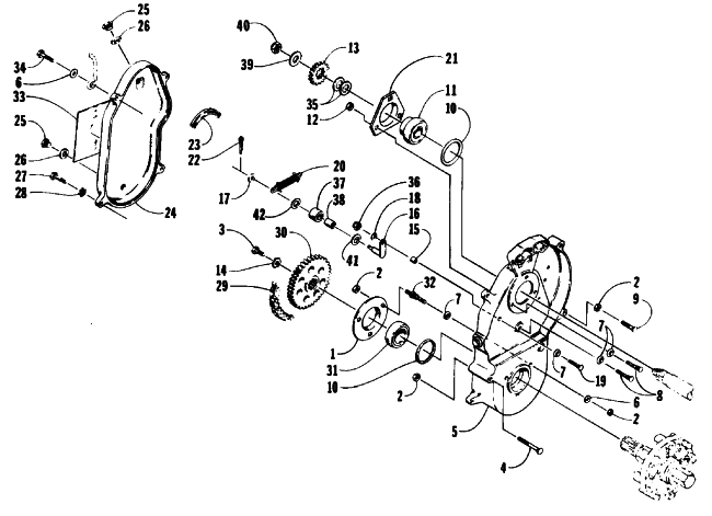 Parts Diagram for Arctic Cat 1991 WILDCAT 700 MOUNTAIN CAT SNOWMOBILE DRIVE/DROPCASE ASSEMBLY