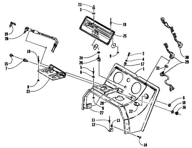 Parts Diagram for Arctic Cat 1991 JAG AFS SPECIAL SNOWMOBILE SWITCH, CHOKE, AND CONSOLE ASSEMBLY