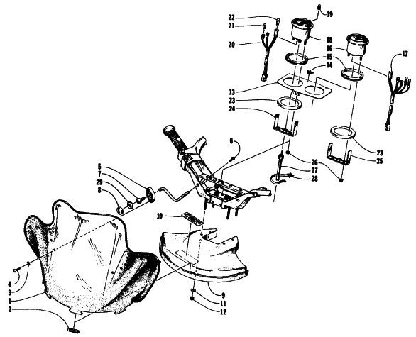 Parts Diagram for Arctic Cat 1991 PROWLER MOUNTAIN CAT SNOWMOBILE WINDSHIELD, FAIRING, AND INSTRUMENTS