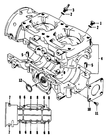 Parts Diagram for Arctic Cat 1993 580 ZR SNOWMOBILE CRANKCASE ASSEMBLY