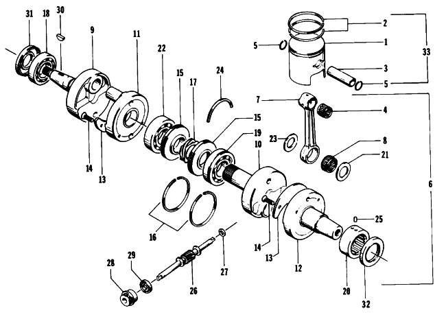 Parts Diagram for Arctic Cat 1993 440 ZR SNOWMOBILE PISTON AND CRANKSHAFT