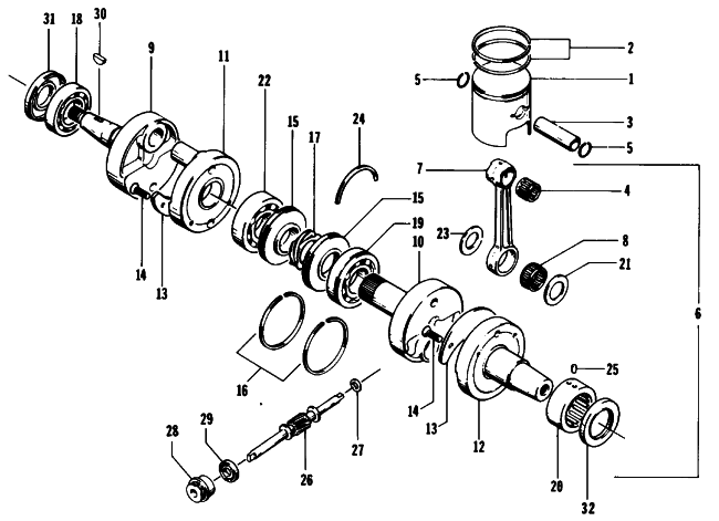 Parts Diagram for Arctic Cat 1991 PROWLER SPECIAL SNOWMOBILE PISTON AND CRANKSHAFT