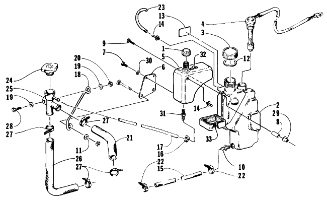 Parts Diagram for Arctic Cat 1991 WILDCAT EFI SNOWMOBILE COOLANT AND OIL TANK ASSEMBLIES