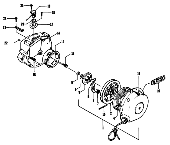 Parts Diagram for Arctic Cat 1991 WILDCAT EFI SNOWMOBILE RECOIL STARTER/MAG HOUSING ASSEMBLIES
