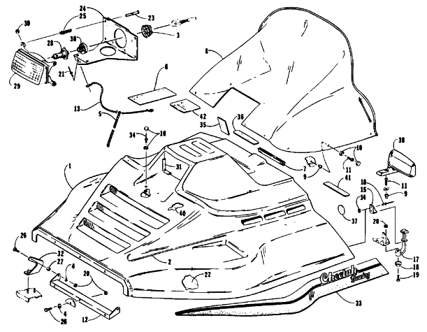 Parts Diagram for Arctic Cat 1992 CHEETAH TOURING SNOWMOBILE HOOD ASSEMBLY