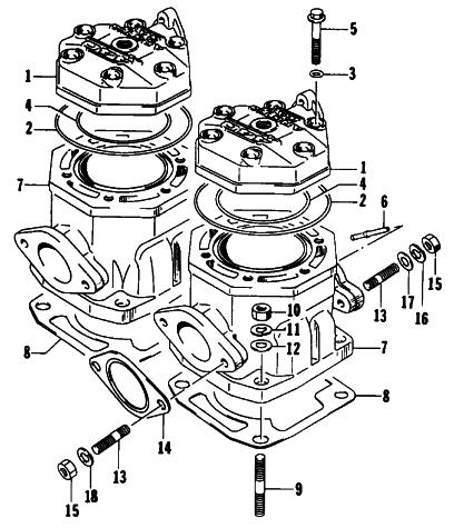 Parts Diagram for Arctic Cat 1993 COUGAR MOUNTAIN CAT SNOWMOBILE CYLINDER AND HEAD ASSEMBLY
