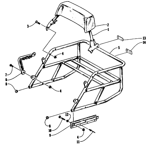 Parts Diagram for Arctic Cat 1992 PANTHER DELUXE SNOWMOBILE RACK AND BACKREST ASSEMBLY