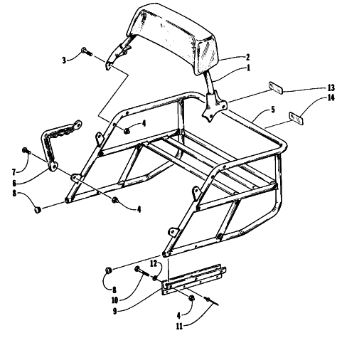 Parts Diagram for Arctic Cat 1993 PANTHER DELUXE SNOWMOBILE RACK AND BACKREST ASSEMBLY