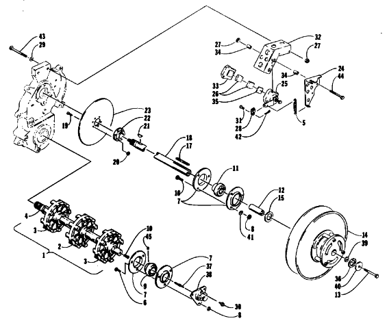 Parts Diagram for Arctic Cat 1992 JAG AFS LT 1 SPEED SNOWMOBILE DRIVE TRAIN SHAFTS AND BRAKE ASSEMBLIES