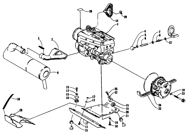 Parts Diagram for Arctic Cat 1992 SUPER JAG SNOWMOBILE ENGINE AND RELATED PARTS