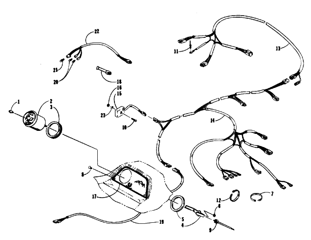 Parts Diagram for Arctic Cat 1992 LYNX MOUNTAIN CAT SNOWMOBILE INSTRUMENTS AND WIRING ASSEMBLIES