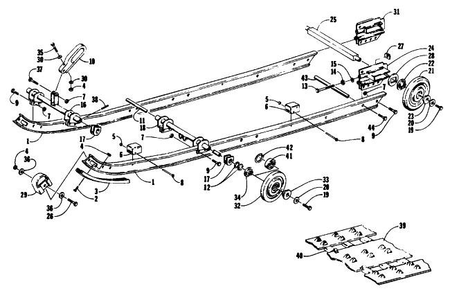 Parts Diagram for Arctic Cat 1993 LYNX MOUNTAIN CAT SNOWMOBILE SLIDE RAIL AND TRACK ASSEMBLY