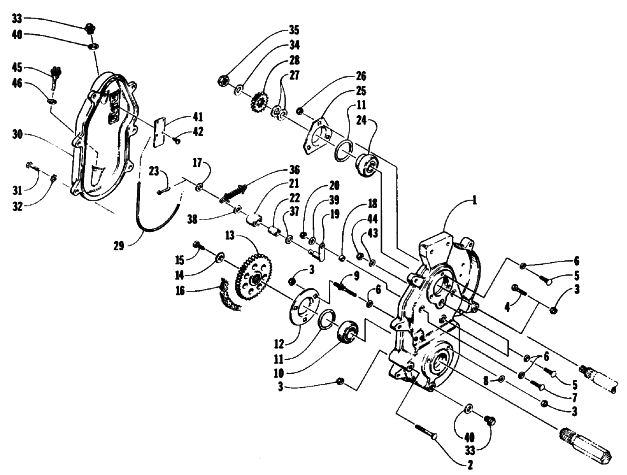 Parts Diagram for Arctic Cat 1992 COUGAR 2UP SNOWMOBILE DRIVE/DROPCASE ASSEMBLY