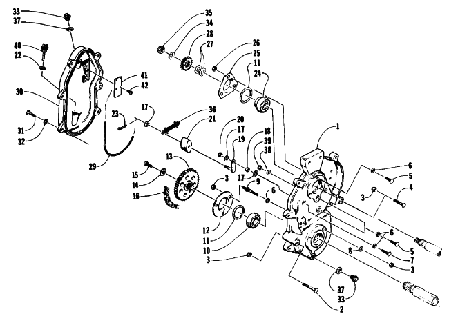 Parts Diagram for Arctic Cat 1992 PANTHER SNOWMOBILE DRIVE/DROPCASE ASSEMBLY