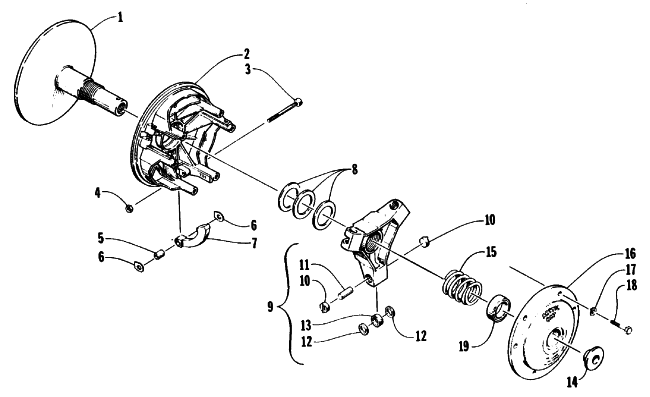 Parts Diagram for Arctic Cat 1992 LYNX MOUNTAIN CAT SNOWMOBILE DRIVE CLUTCH