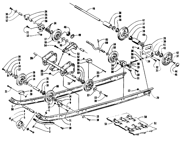 Parts Diagram for Arctic Cat 1993 PROWLER 2-UP SNOWMOBILE SLIDE RAIL AND TRACK ASSEMBLY