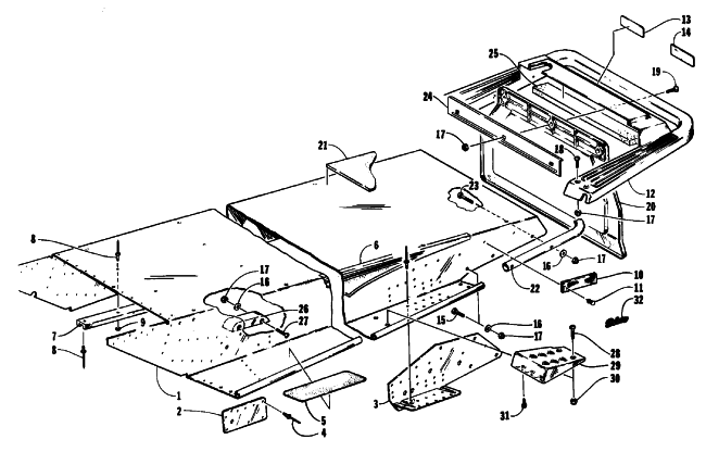Parts Diagram for Arctic Cat 1992 PANTHER SNOWMOBILE TUNNEL AND REAR BUMPER