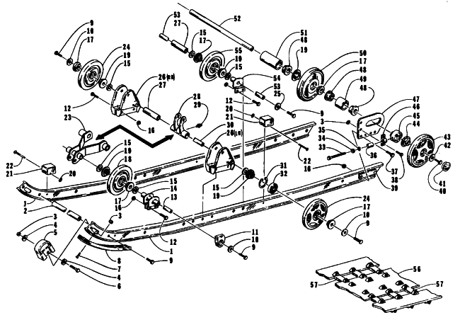 Parts Diagram for Arctic Cat 1993 JAG Z SNOWMOBILE SLIDE RAIL AND TRACK ASSEMBLY