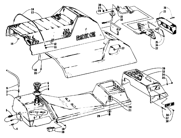 Parts Diagram for Arctic Cat 1992 EXT MOUNTAIN CAT SNOWMOBILE GAS TANK, SEAT, AND TAILLIGHT ASSEMBLIES