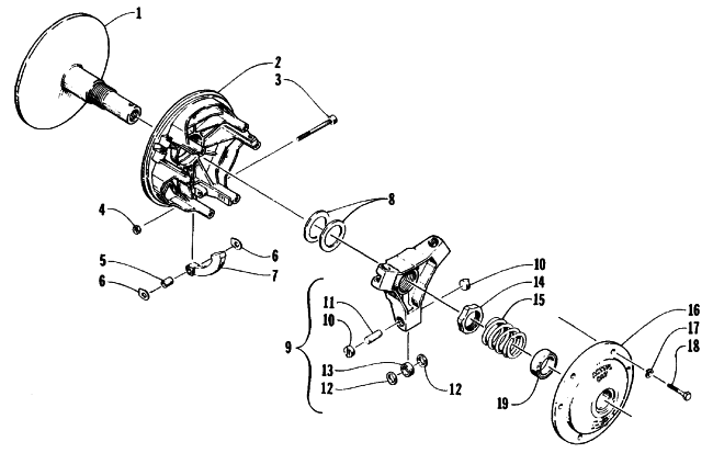 Parts Diagram for Arctic Cat 1992 PROWLER SPECIAL SNOWMOBILE DRIVE CLUTCH