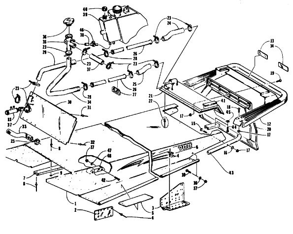 Parts Diagram for Arctic Cat 1992 WILDCAT MOUNTAIN CAT SNOWMOBILE TUNNEL, COOLING, AND REAR BUMPER