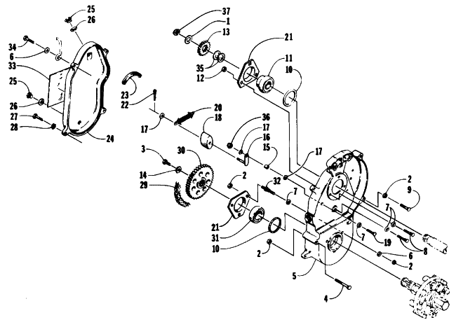 Parts Diagram for Arctic Cat 1993 LYNX MOUNTAIN CAT SNOWMOBILE DRIVE/DROPCASE ASSEMBLY