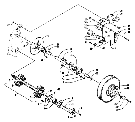 Parts Diagram for Arctic Cat 1993 LYNX MOUNTAIN CAT SNOWMOBILE DRIVE TRAIN SHAFTS AND BRAKE ASSEMBLIES