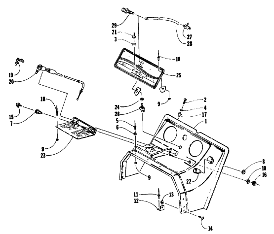 Parts Diagram for Arctic Cat 1993 LYNX MOUNTAIN CAT SNOWMOBILE SWITCH, CHOKE, AND CONSOLE ASSEMBLY