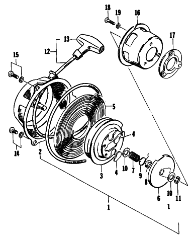 Parts Diagram for Arctic Cat 1993 KITTY CAT SNOWMOBILE RECOIL STARTER