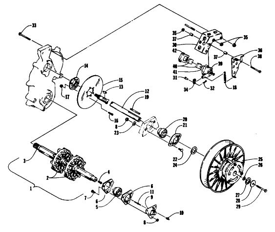 Parts Diagram for Arctic Cat 1993 PROWLER 2-UP SNOWMOBILE DRIVE TRAIN SHAFTS AND BRAKE ASSEMBLIES