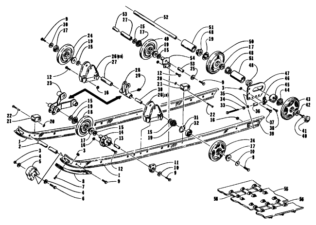 Parts Diagram for Arctic Cat 1993 JAG DELUXE SNOWMOBILE SLIDE RAIL AND TRACK ASSEMBLY