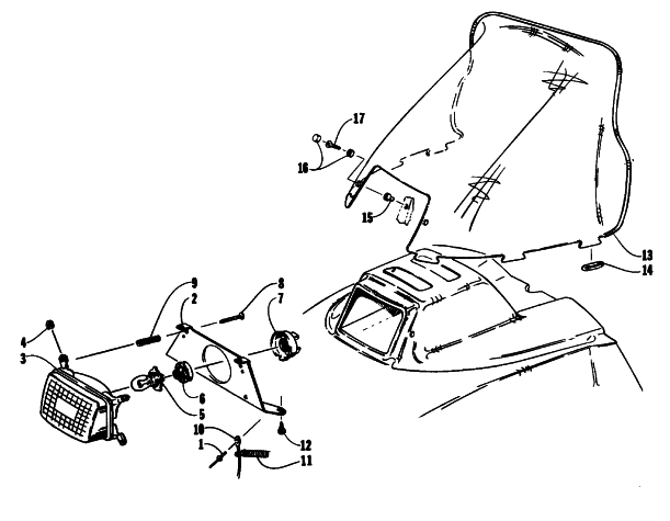 Parts Diagram for Arctic Cat 1993 COUGAR MOUNTAIN CAT SNOWMOBILE HEADLIGHT AND WINDSHIELD