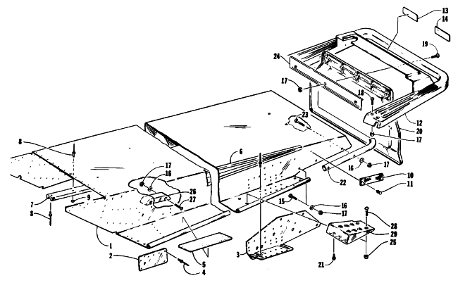 Parts Diagram for Arctic Cat 1993 PANTHER DELUXE SNOWMOBILE TUNNEL AND REAR BUMPER