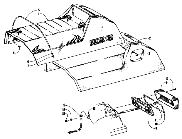 Parts Diagram for Arctic Cat 1994 EXT EFI SNOWMOBILE SEAT AND TAILLIGHT ASSEMBLIES