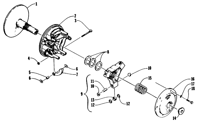 Parts Diagram for Arctic Cat 1993 JAG AFS LT 1 SPEED SNOWMOBILE DRIVE CLUTCH